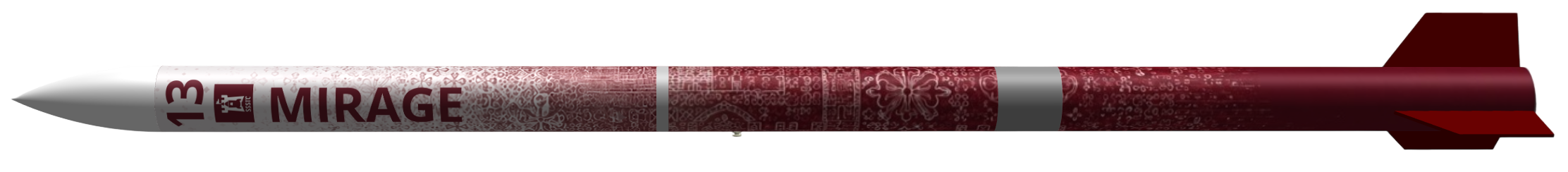 Exterior side view of the MIRAGE competition rocket